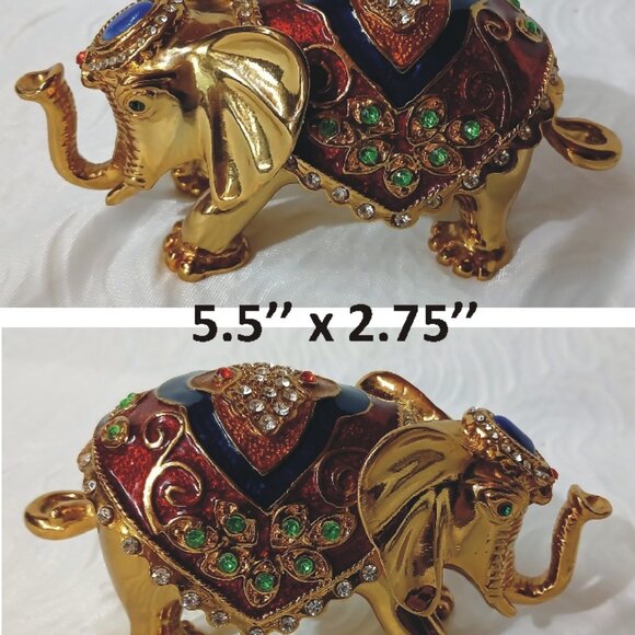 Beautiful 3 piece Qifu Brass Elephant Figurine Trinket Gift Box - Picture 4 of 5